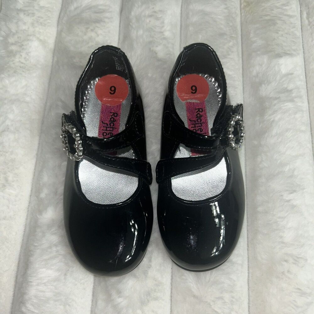 Rachel's Shoes Girl Size 6 Black Color Flats Rhinestones Patent Leather